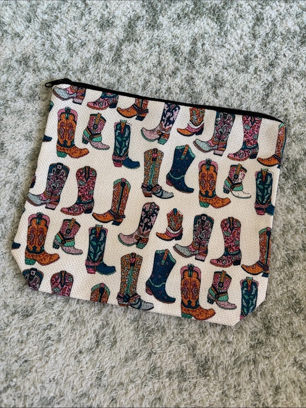 Colorful Western Cowboy Boot Cosmetic Travel Zipper Bag NWT 8.5x7.5x2”